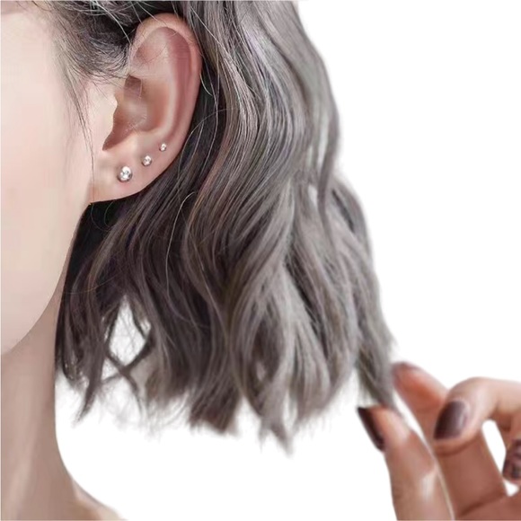 White Gold Plated 3mm Small Ball Stud Earrings - Picture 3 of 3